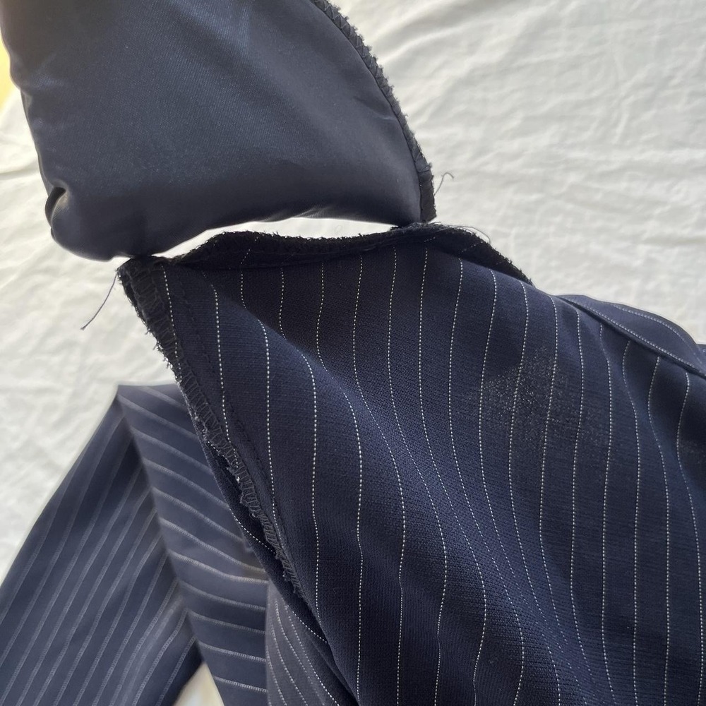 90s Pinstripe Blazer Star CCC City Jacket Shoulder Pads Navy Women's Medium - Picture 9 of 10
